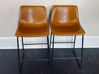 Pair Of Brown Faux Leather Bar Stools - Counter Height - Walker Edison - 3 Of 3