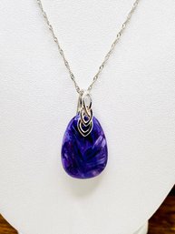 26x19mm Charoite Rhodium Over Silver Enhancer With 18 Chain