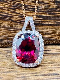 11x9mm Rectangular Cushion Garnet With 14k Rose Gold Pendant With 18' 14k Rose Gold Chain