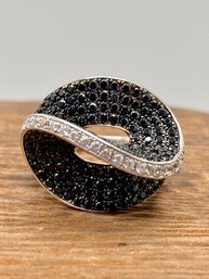 3.02ctw Round Black Spinel With .35ctw Round White Zircon Sterling Silver Ring - Size 7