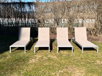 Set Of Four Brushed Aluminum Chaise Lounges With Webbed Slings