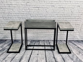Pair Of Modern Faux Wood Side Tables With Matching Planter
