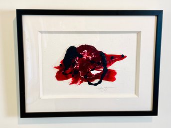 Signed, Framed Abstract Mark Zimmerman Acrylic On Paper 'Black Pearl'