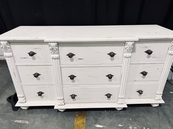White Painted Wood Crackle Finish 9-Drawer Dresser