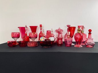 Large Assemblage Of Pink/Red Tint Glass Pieces