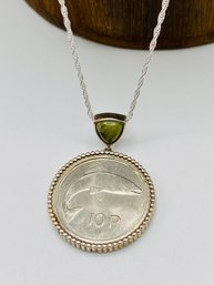 Artisan Collection Of Ireland Connemara Marble 10 Pence Count Sterling Silver Pendant With 24 Silver Chain
