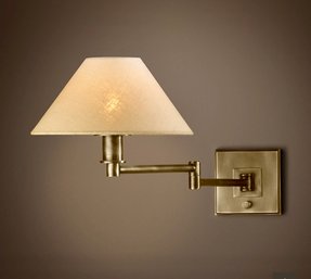 Pair Of New Restoration Hardware Brass Candlestick Swing Arm Wall Sconces