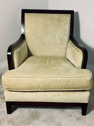 Baker Furniture Gold Velvet Arm Chair With Dark Wood