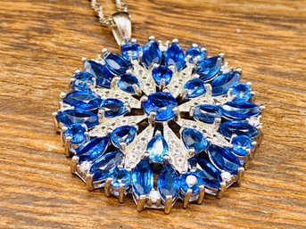 8.84ctw Blue Kyanite Rhodium Over Silver Pendant With Chain