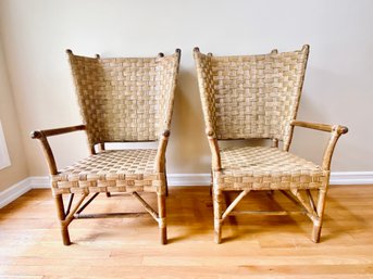 Pair Of Bamboo And Rattan Wingback Chairs