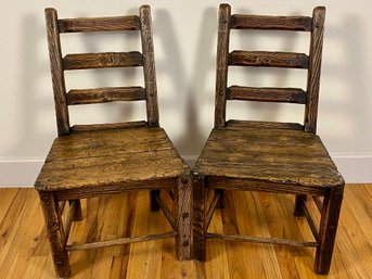 2 Antique Rustic Wooden Chairs