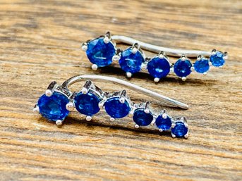 Round Blue Sapphire Earrings