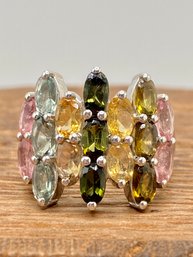3.91ctw Oval Multi Tourmaline Rhodium Over Sterling Silver Ring - Size 6