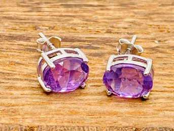 4.80ctw Oval Purple Amethyst Sterling Silver Stud Earrings
