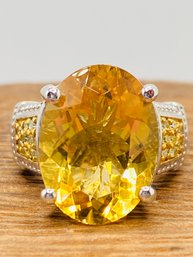 7.42ct Oval Brazilian Citrine With .13ctw Round Yellow Diamond Sterling Silver Ring - Size 5
