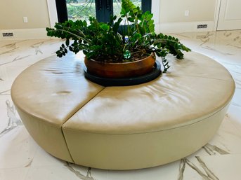 Large Scale Leather Ottoman With Planter Centerpiece - Taupe Color - 2 Pieces
