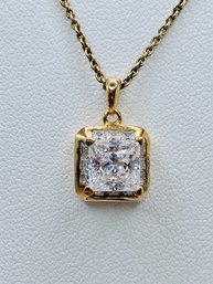 7mm Asscher Cut CZ 18k GP Over Sterling Silver Pendant On Gold Plated Silver Chain - 18'