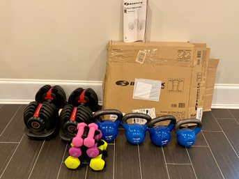 Collection Of Dumbells, Hand Weights And Kettle Bells