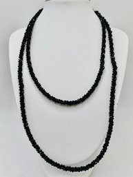 Approximately 89.25ctw Black Spinel Round Bead 3-strand Sterling Silver Necklace - 36'