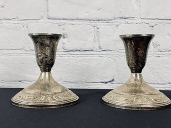 Pair Of Towle Sterling Weighted Candlesticks - Need Polishing