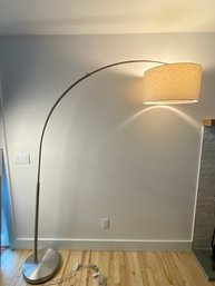 West Elm Overarching Linen Shade Floor Lamp With Natural Shade In Polished Nickel