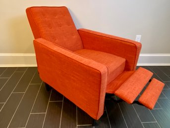 Modern Burnt Orange Upholstered Recliner - Missing Button