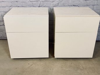 Pair Of White Lacquer 2 Drawer Storage Cubes - Signs Of Use
