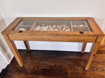 Wood And Glass Display Console Table With Shells Inside - Outlook International