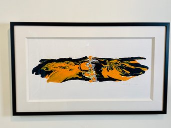 Signed, Framed Abstract Mark Zimmerman Acrylic On Paper - Untitled (Orange And Black)