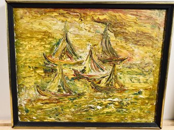 Framed Unsigned Oil On Canvas Sailboat Motif