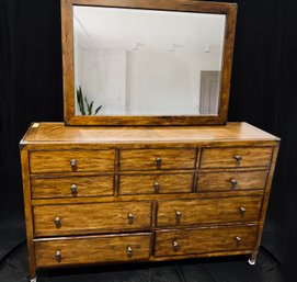 Large Dark Wood 10-Drawer Dresser With Matching Mirror