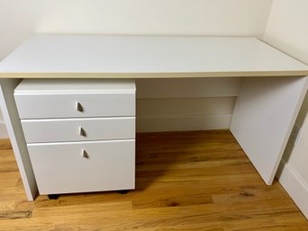White Lacquer 2 Piece Desk And File Drawers