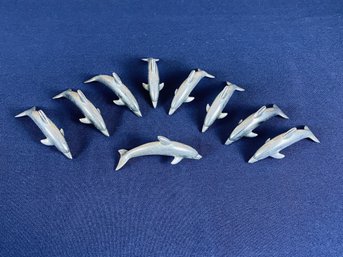 Set Of 9 Pewter Dolphin Table Name Card Holders