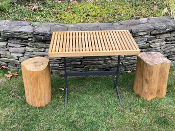 Gloster Teak And Metal Side Table With Pair Of Gloster Plantation Logging Teak Side Tables