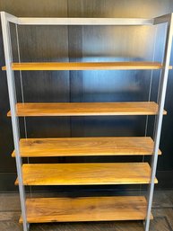 Modern Cable Shelving Unit With Walnut Shelves And Brushed Metal Frame