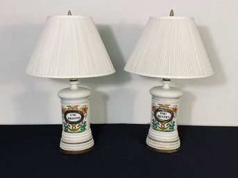 Pair Of Retro Design Ceramic Lamps With White Fabric Shades