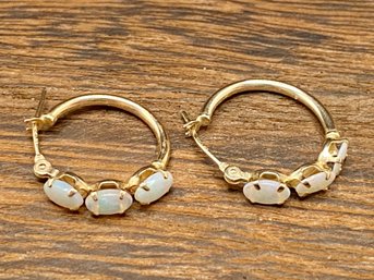 Oval Cabochon Opal 10k Yellow Gold Earrings