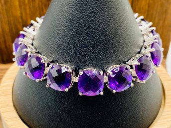 7' Purple Amethyst Rhodium Over Sterling Silver Bracelet - Approx 58.4ctw