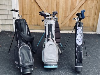 Total Of 24 Golf Clubs Plus 3 Golf Bags And Sun Mountain Travel Bag