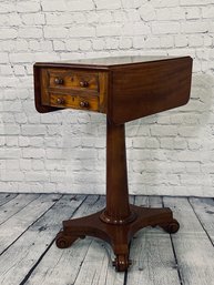 Pristine Drop-leaf Antique End Table With Two Drawers And Scroll Feet