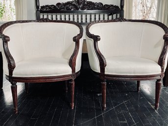 Pair Of Antique French Carved Upholstered Chairs