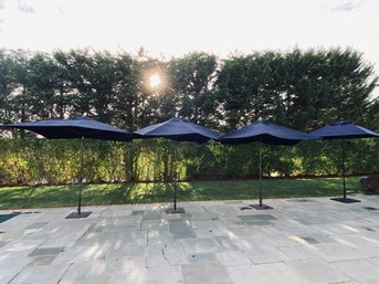 Collection Of 4 Large Navy Patio Umbrellas And Bases - Sunbrella