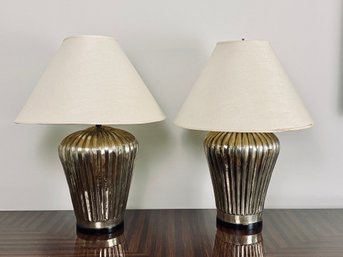 Pair Of Tin Table Lamps, One With Damaged Shade