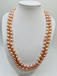 Double Row Pink Pearl Silver Necklace - 17 Inches