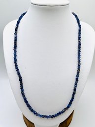 Dark Blue Gemstone Rhodium Over Sterling Silver Graduated Beaded Necklace - 18'