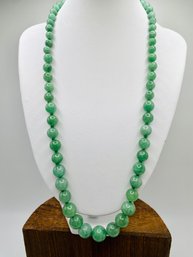 Round Green Jadeite Rhodium Over Sterling Silver Graduated Strand Necklace - 20 Inch