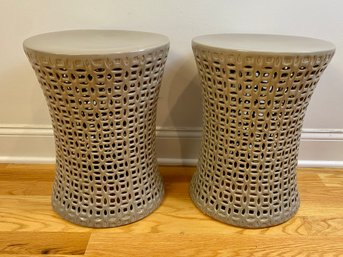 Pair Of Tan Garden Stools - Only Used Inside At Present