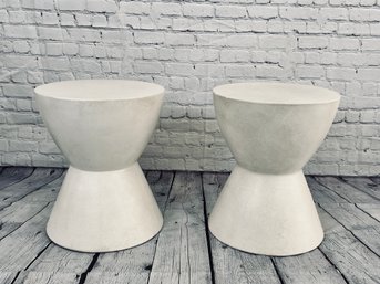 Pair Of Cream Ceramic Modern Garden Stools - Sunpan