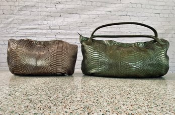 Pair Of Devi Kroell Reptile Skin Bags - Green 2 Handle Shoulder Bag And Copper Hobo Bag