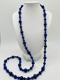 36' Lapis Lazuli Bead Sterling Silver Necklace
